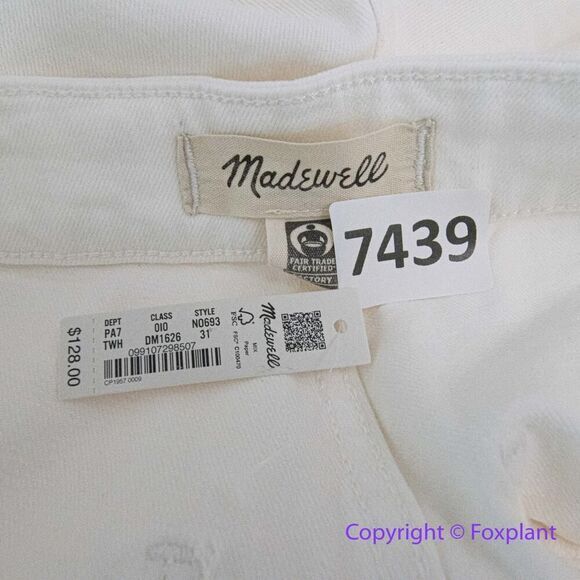 New! Madewell The Curvy‎ Emmett Wide-Leg Jean in Tile White , size 31 - Picture 13 of 15